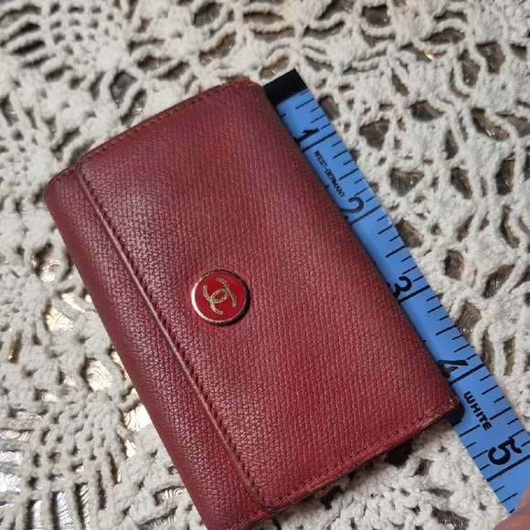 Authentic CHANEL Burgundy Textured Leather Button Key Card Wallet with Gold CC - Picture 11 of 12